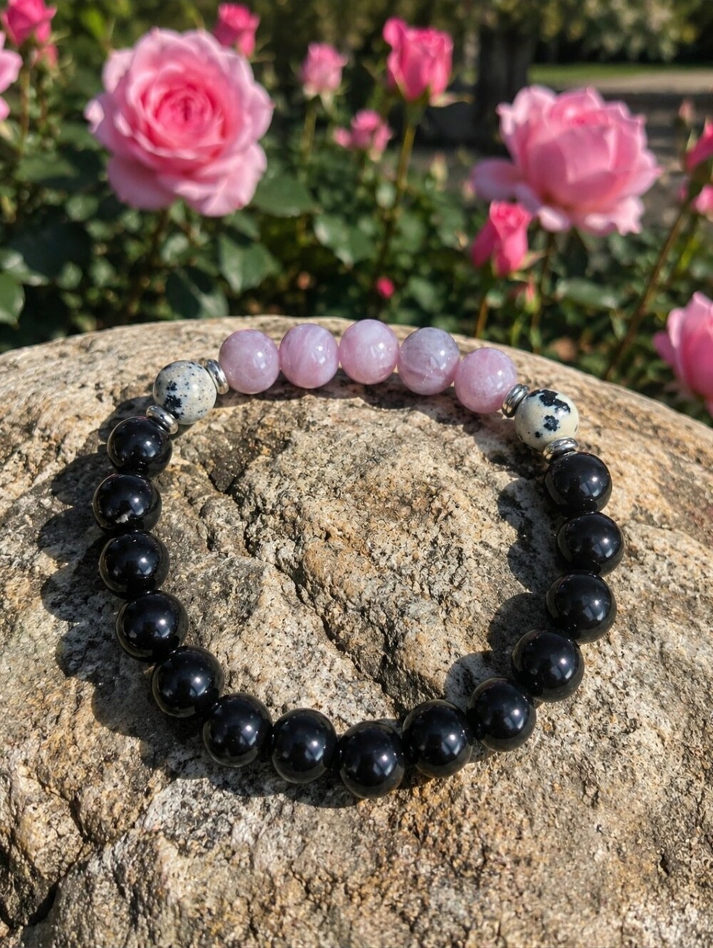 Rainbow Obsidian & Rose Quartz Beaded Bracelet | Handmade